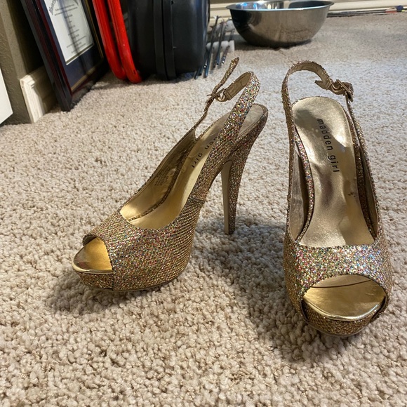 MADDEN GIRL GOLD GLITTER HEELS - Picture 3 of 5